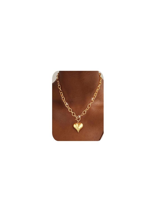 Carffordo Gold Heart Necklace for Women - Dainty Chunky Gold Necklace Trendy 14K Gold Plated Heart Pendant Paperclip Chain Choker Necklaces for Women Non Tarnish Love jewelry Gift - Image 1
